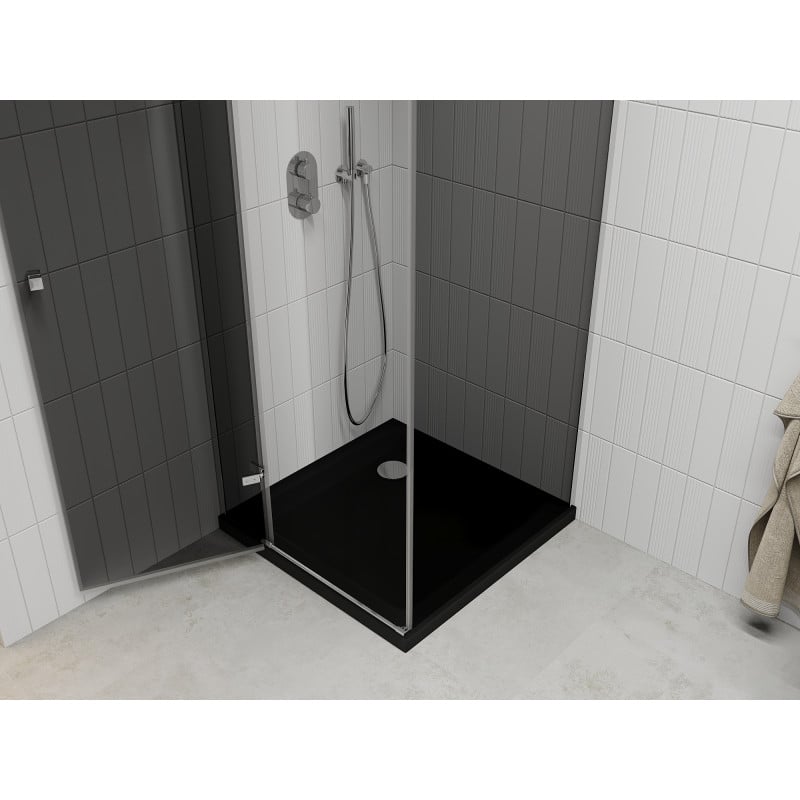 Mexen Roma kabina prysznicowa uchylna 90 x 90 cm, grafit, chrom + brodzik Flat, czarny - 854-090-090-01-40-4070