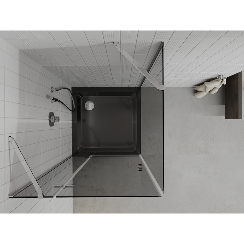Mexen Roma kabina prysznicowa uchylna 90 x 90 cm, grafit, chrom + brodzik Flat, czarny - 854-090-090-01-40-4070