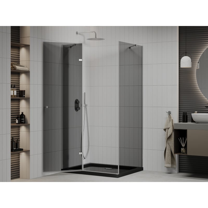 Mexen Roma kabina prysznicowa uchylna 100 x 80 cm, grafit, chrom + brodzik Flat, czarny - 854-100-080-01-40-4070