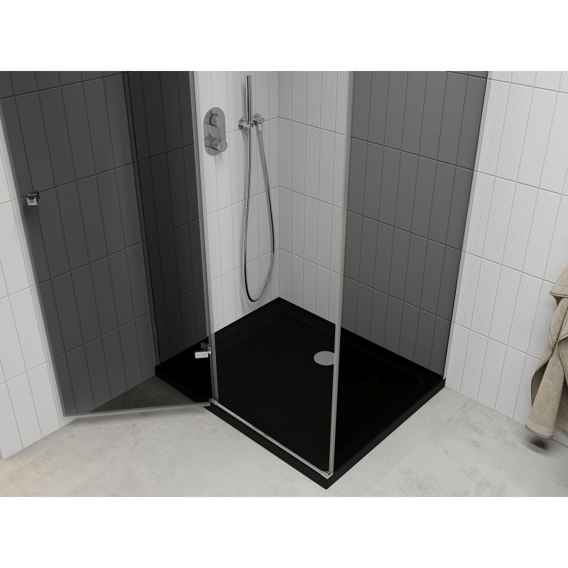 Mexen Roma kabina prysznicowa uchylna 100 x 80 cm, grafit, chrom + brodzik Flat, czarny - 854-100-080-01-40-4070