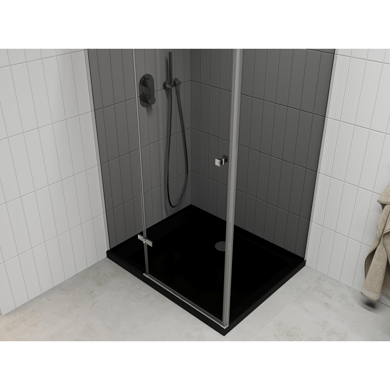 Mexen Roma kabina prysznicowa uchylna 100 x 80 cm, grafit, chrom + brodzik Flat, czarny - 854-100-080-01-40-4070