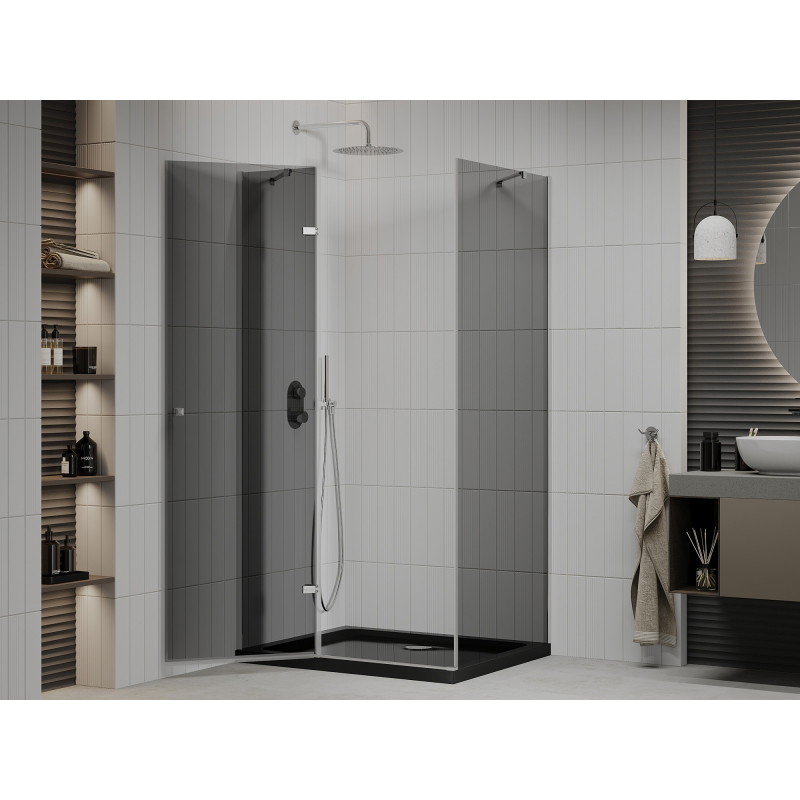 Mexen Roma kabina prysznicowa uchylna 100 x 90 cm, grafit, chrom + brodzik Flat, czarny - 854-100-090-01-40-4070