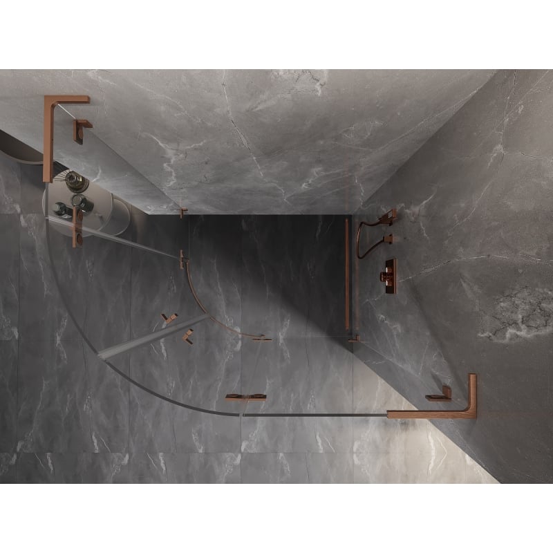 Mexen Lunar L kabina prysznicowa półokrągła uchylna prawa 100 x 90 cm, transparent, miedź szczotkowana - 833L-100P-090L-65-00