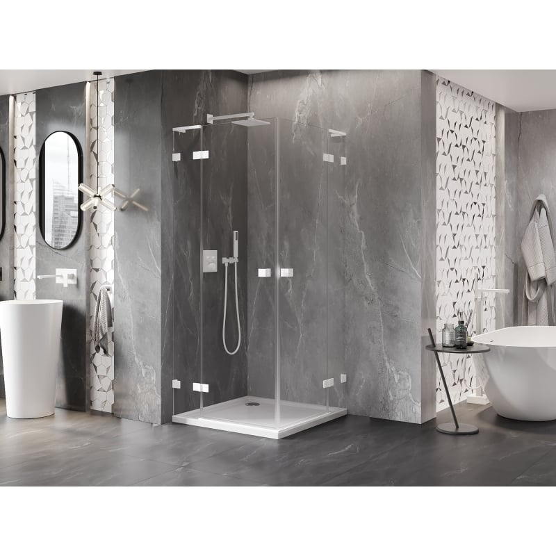 Mexen Lunar L Duo kabina prysznicowa uchylna 80 x 80 cm, transparent, biała - 834L-080L-080P-20-00