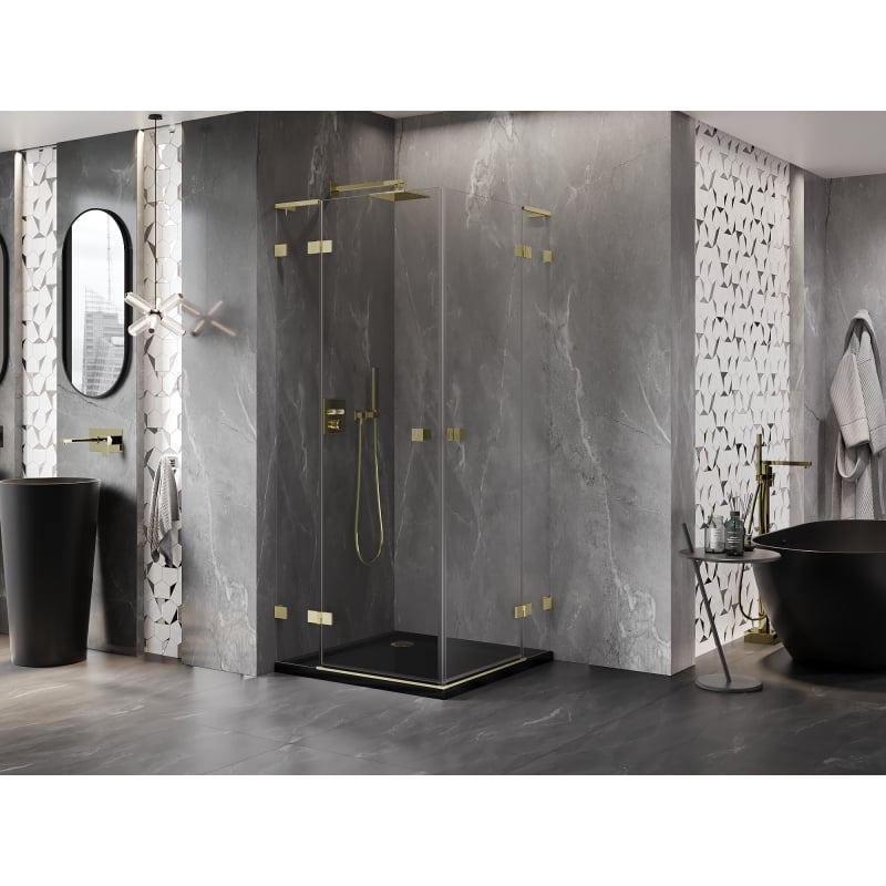 Mexen Lunar L Duo kabina prysznicowa uchylna 80 x 80 cm, transparent, złota szczotkowana - 834L-080L-080P-55-00