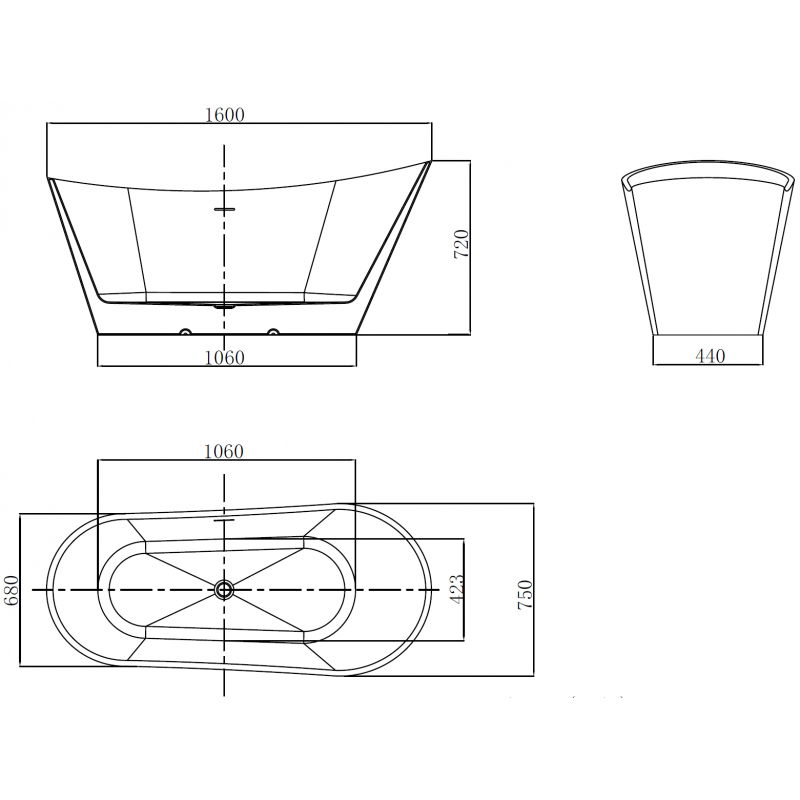 Mexen Dora wanna wolnostojąca 160 x 75 cm, biała, przelew miedź szczotkowana - 52071607500-65