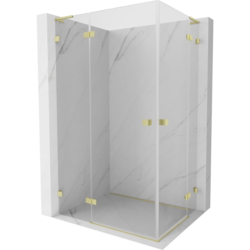 Mexen Lunar L Duo kabina prysznicowa uchylna lewa 90 x 80 cm, transparent, złota szczotkowana - 834L-090L-080P-55-00