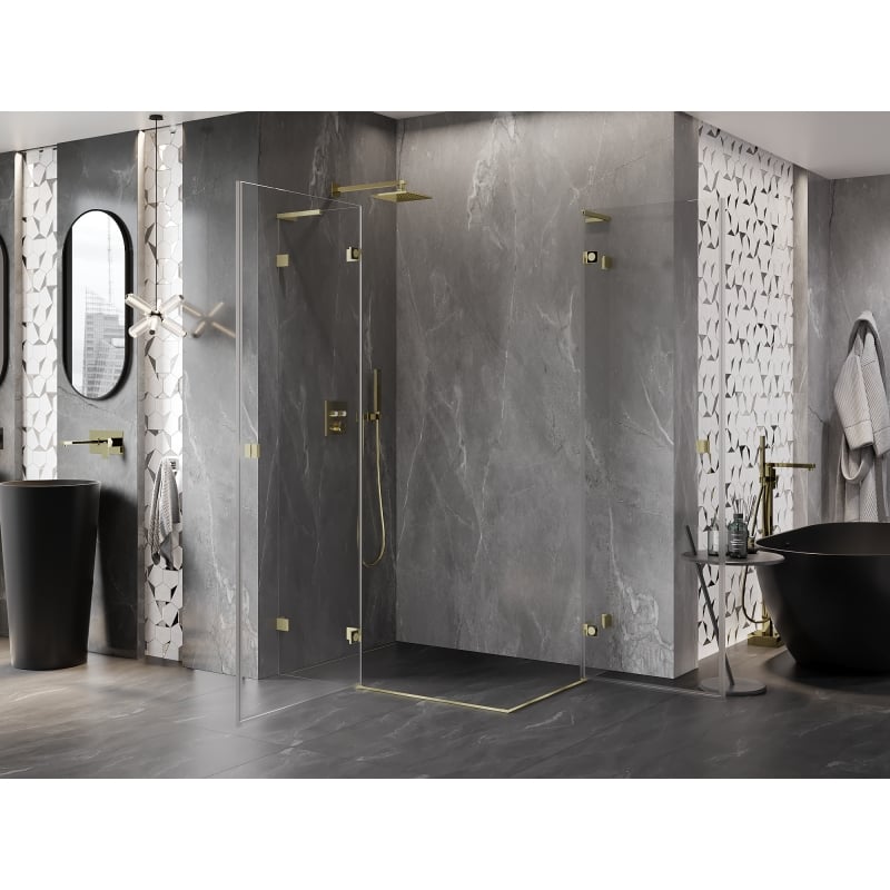 Mexen Lunar L Duo kabina prysznicowa uchylna lewa 90 x 80 cm, transparent, złota szczotkowana - 834L-090L-080P-55-00