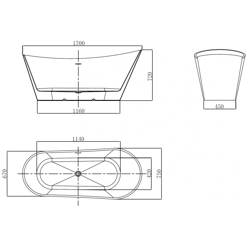 Mexen Dora wanna wolnostojąca 170 x 75 cm, biała/czarna, przelew biały - 52071707575-20