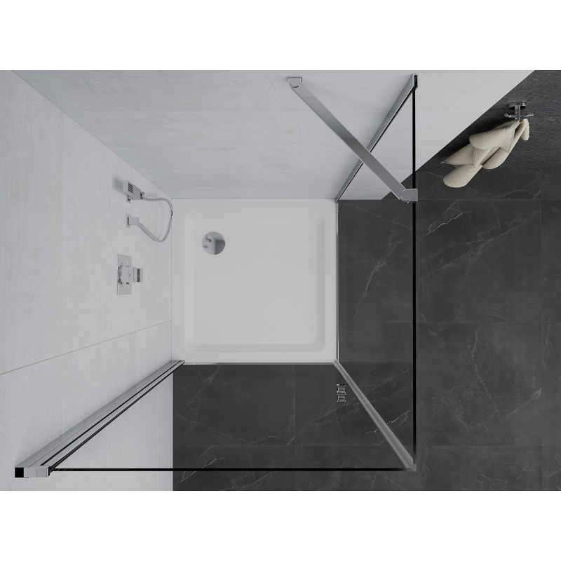 Mexen Pretoria kabina prysznicowa uchylna 80 x 80 cm, transparent, chrom + brodzik Flat - 852-080-080-01-00-4010