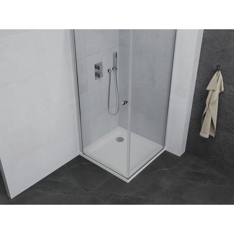 Mexen Pretoria kabina prysznicowa uchylna 90 x 90 cm, transparent, chrom + brodzik Flat - 852-090-090-01-00-4010