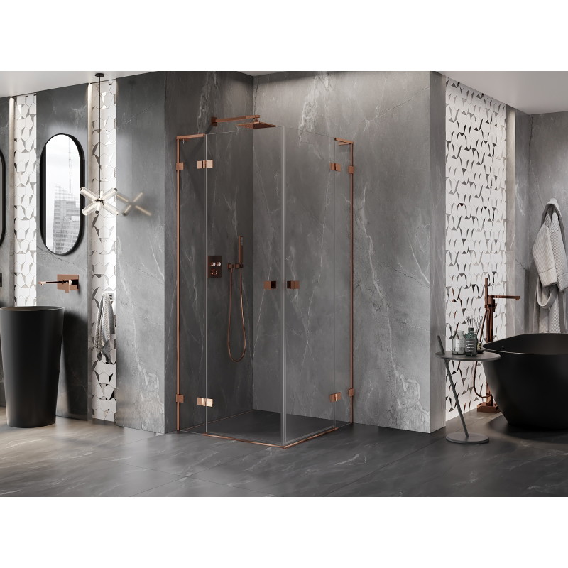 Mexen Lunar L Duo kabina prysznicowa uchylna 85 x 85 cm, transparent, różowe złoto - 834L-085L-085P-60-00