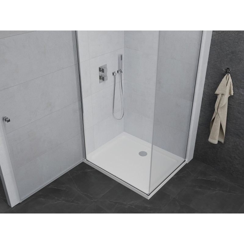 Mexen Pretoria kabina prysznicowa uchylna 90 x 70 cm, transparent, chrom + brodzik Flat - 852-090-070-01-00-4010