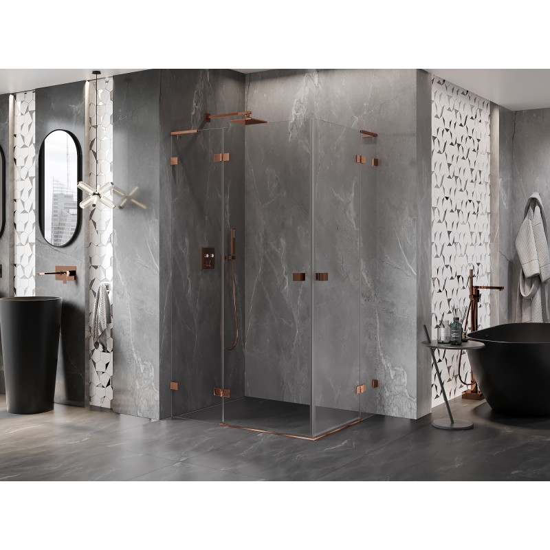 Mexen Lunar L Duo kabina prysznicowa uchylna lewa 110 x 80 cm, transparent, różowe złoto - 834L-110L-080P-60-00