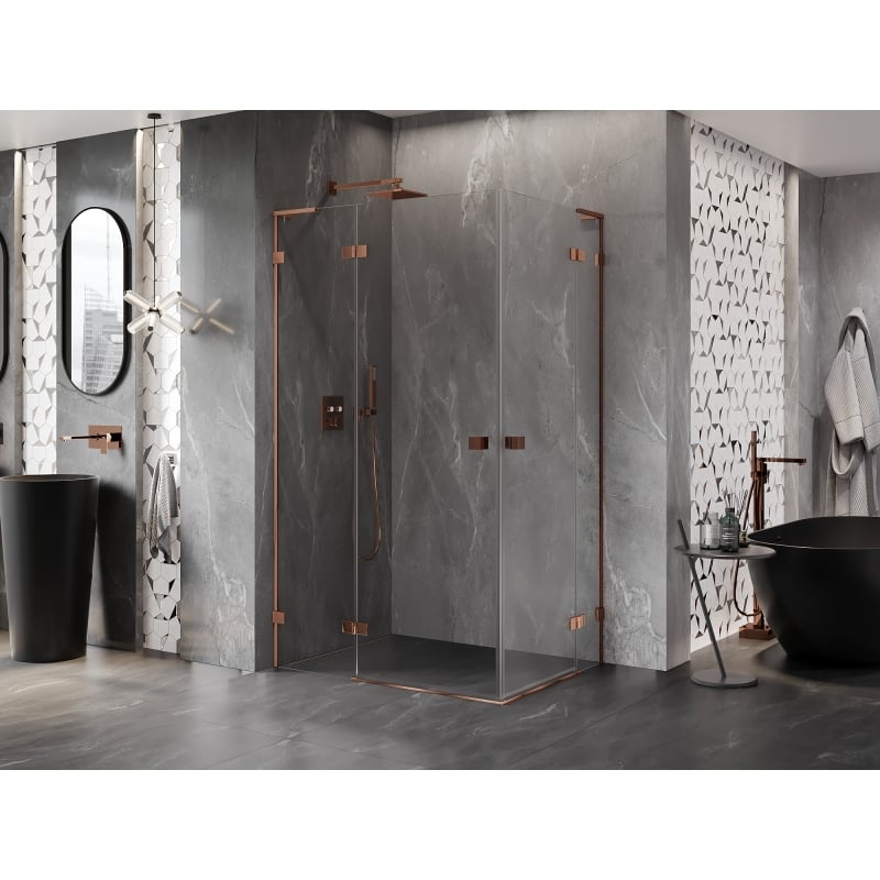 Mexen Lunar L Duo kabina prysznicowa uchylna lewa 120 x 75 cm, transparent, różowe złoto - 834L-120L-075P-60-00