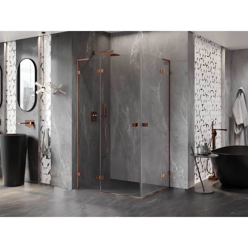 Mexen Lunar L Duo kabina prysznicowa uchylna lewa 120 x 85 cm, transparent, różowe złoto - 834L-120L-085P-60-00