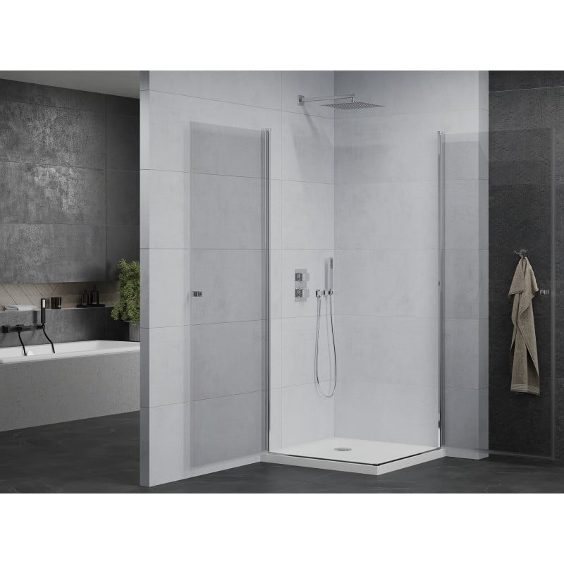 Mexen Pretoria Duo kabina prysznicowa uchylna 70 x 70 cm, transparent, chrom + brodzik Flat - 852-070-070-01-02-4010