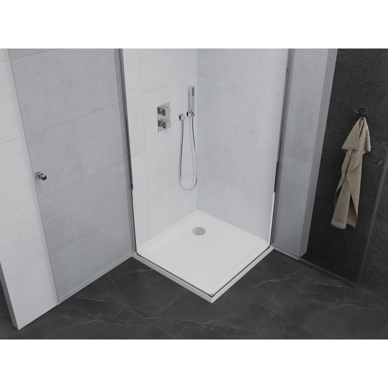 Mexen Pretoria Duo kabina prysznicowa uchylna 70 x 70 cm, transparent, chrom + brodzik Flat - 852-070-070-01-02-4010