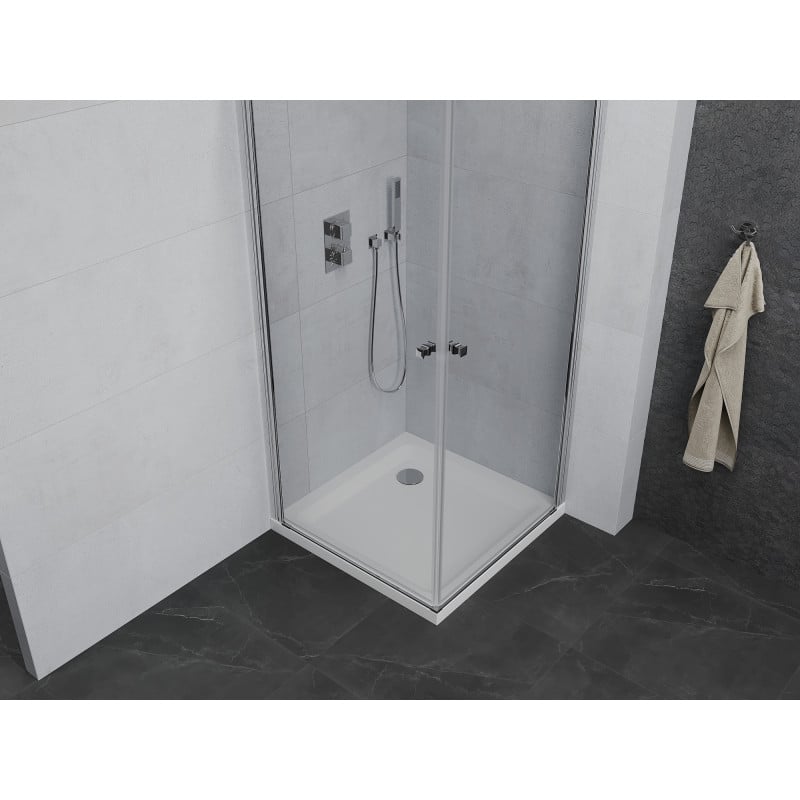 Mexen Pretoria Duo kabina prysznicowa uchylna 70 x 70 cm, transparent, chrom + brodzik Flat - 852-070-070-01-02-4010