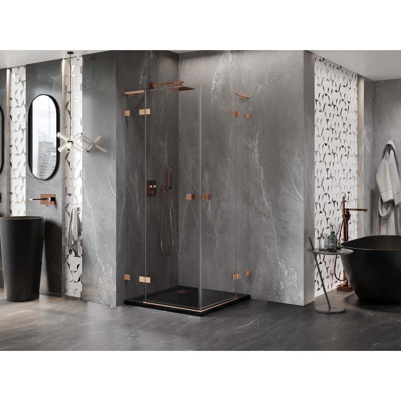 Mexen Lunar L Duo kabina prysznicowa uchylna 85 x 85 cm, transparent, miedź szczotkowana - 834L-085L-085P-65-00