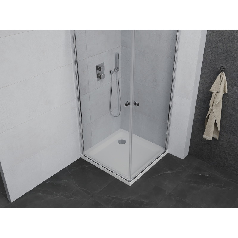 Mexen Pretoria Duo kabina prysznicowa uchylna 90 x 90 cm, transparent, chrom + brodzik Flat - 852-090-090-01-02-4010