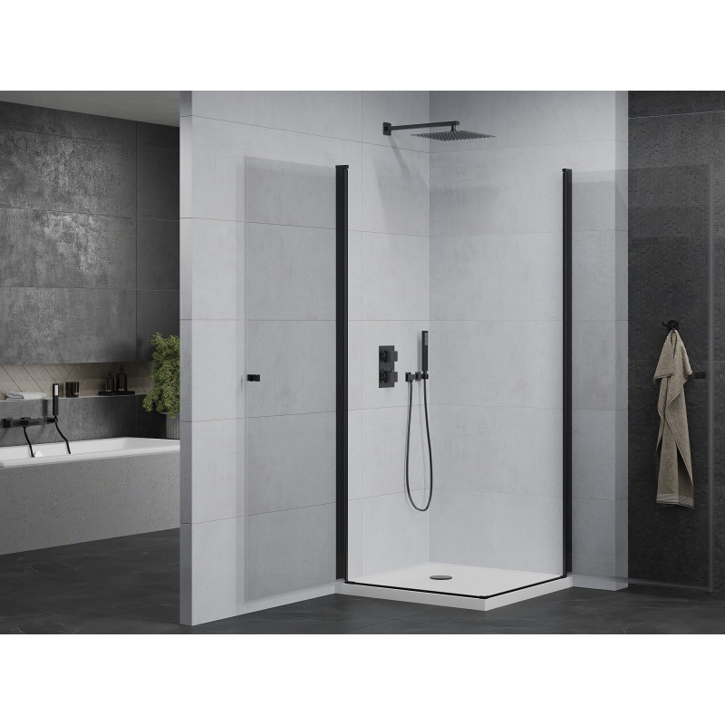 Mexen Pretoria Duo kabina prysznicowa uchylna 70 x 70 cm, transparent, czarna + brodzik Flat - 852-070-070-70-02-4010B