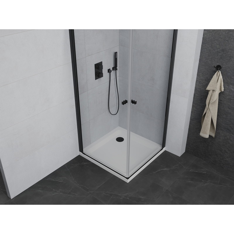 Mexen Pretoria Duo kabina prysznicowa uchylna 80 x 80 cm, transparent, czarna + brodzik Flat - 852-080-080-70-02-4010B