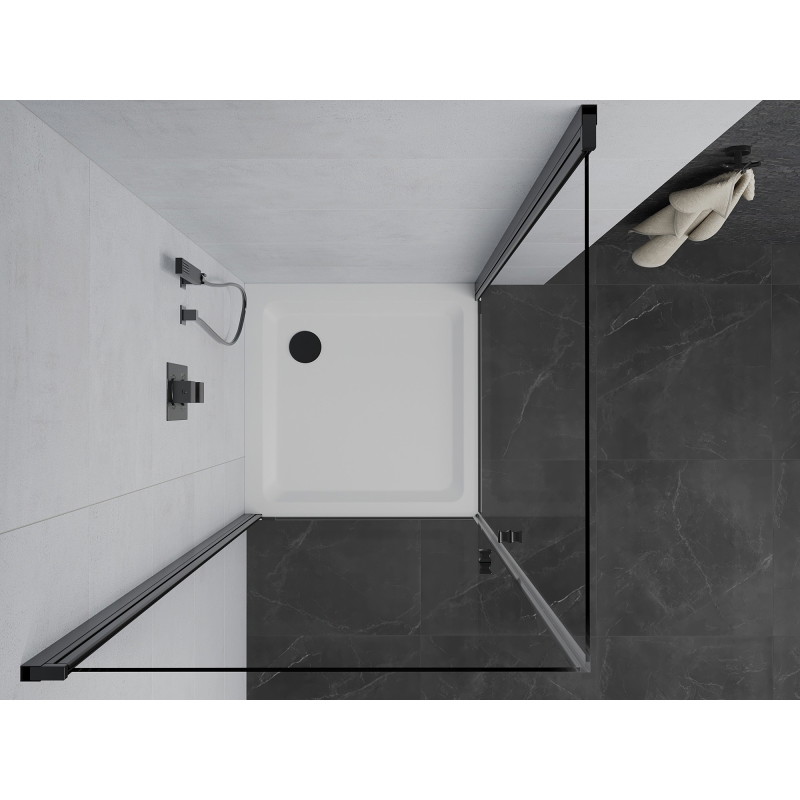 Mexen Pretoria Duo kabina prysznicowa uchylna 80 x 80 cm, transparent, czarna + brodzik Flat - 852-080-080-70-02-4010B