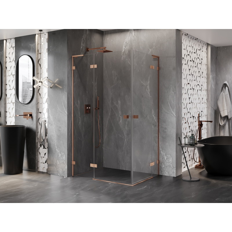 Mexen Lunar L Duo kabina prysznicowa uchylna lewa 115 x 70 cm, transparent, miedź szczotkowana - 834L-115L-070P-65-00