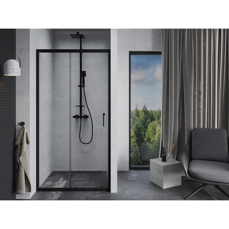 Mexen Apia drzwi prysznicowe rozsuwane 140 cm, transparent, czarne - 845-140-000-70-00