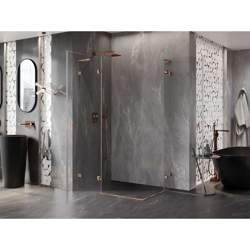 Mexen Lunar L Duo kabina prysznicowa uchylna lewa 120 x 85 cm, transparent, miedź szczotkowana - 834L-120L-085P-65-00