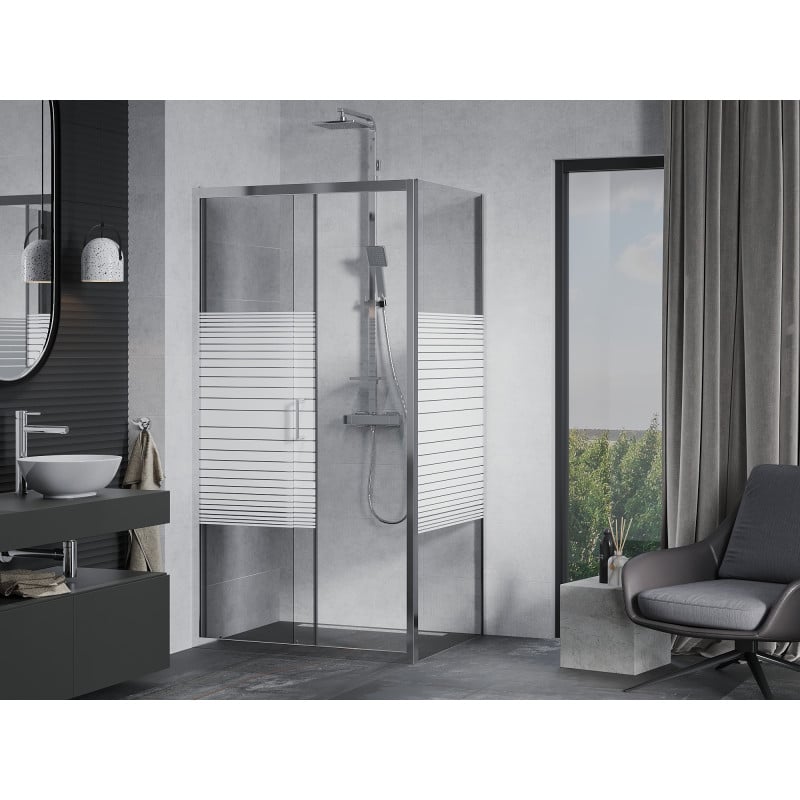 Mexen Apia kabina prysznicowa rozsuwana 95 x 90 cm, białe pasy, chrom - 840-095-090-01-20
