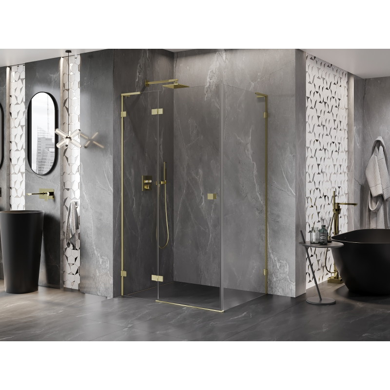 Mexen Lunar L kabina prysznicowa uchylna lewa 90 x 80 cm, transparent, złota szczotkowana - 834L-090-080-55-00-L