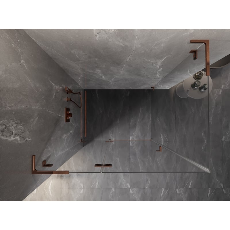 Mexen Lunar L kabina prysznicowa uchylna lewa 90 x 80 cm, transparent, różowe złoto - 834L-090-080-60-00-L