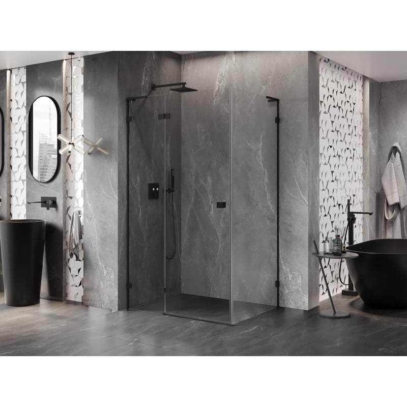 Mexen Lunar L kabina prysznicowa uchylna lewa 90 x 80 cm, transparent, czarna - 834L-090-080-70-00-L