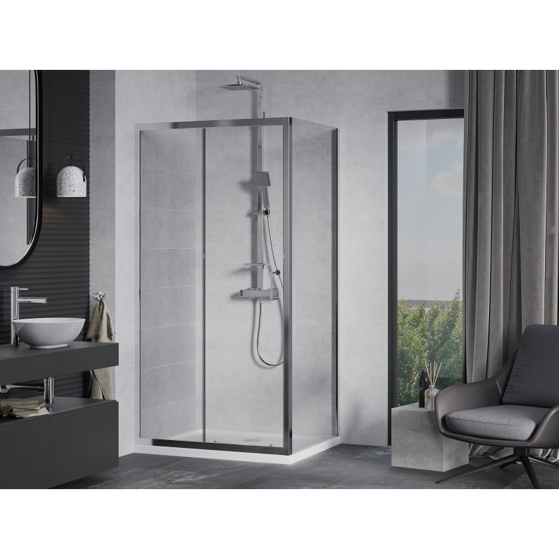Mexen Apia kabina prysznicowa rozsuwana 130 x 100 cm, transparent, chrom + brodzik Flat - 840-130-100-01-00-4010