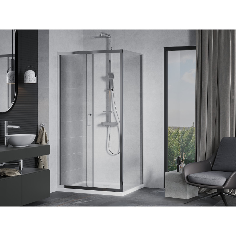 Mexen Apia kabina prysznicowa rozsuwana 140 x 70 cm, transparent, chrom + brodzik Flat - 840-140-070-01-00-4010