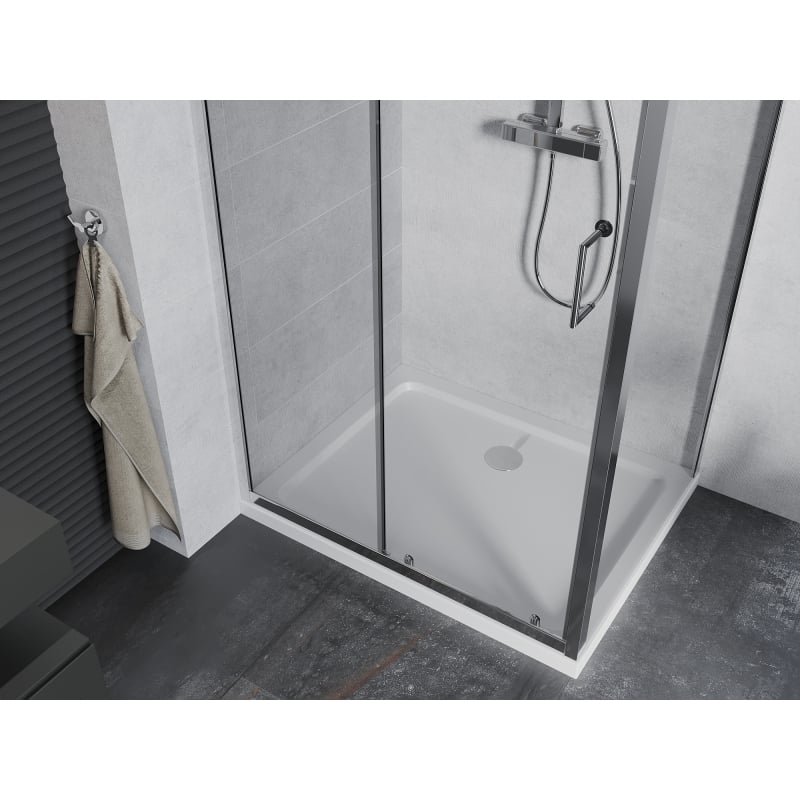 Mexen Apia kabina prysznicowa rozsuwana 140 x 80 cm, transparent, chrom + brodzik Flat - 840-140-080-01-00-4010