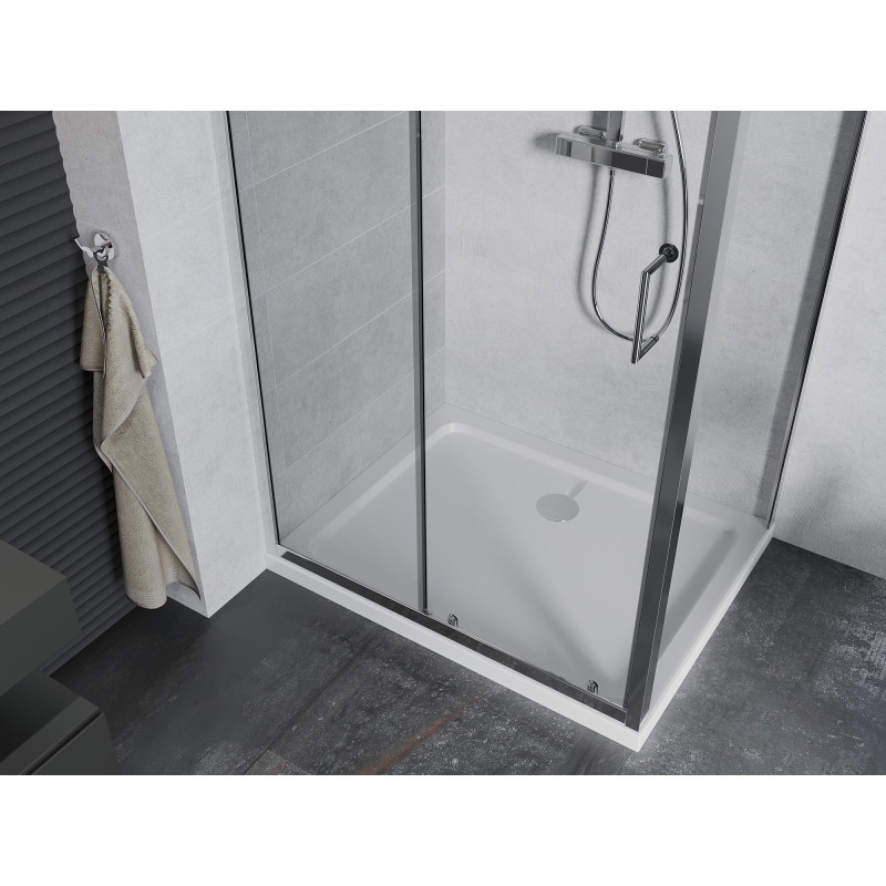 Mexen Apia kabina prysznicowa rozsuwana 140 x 90 cm, transparent, chrom + brodzik Flat - 840-140-090-01-00-4010