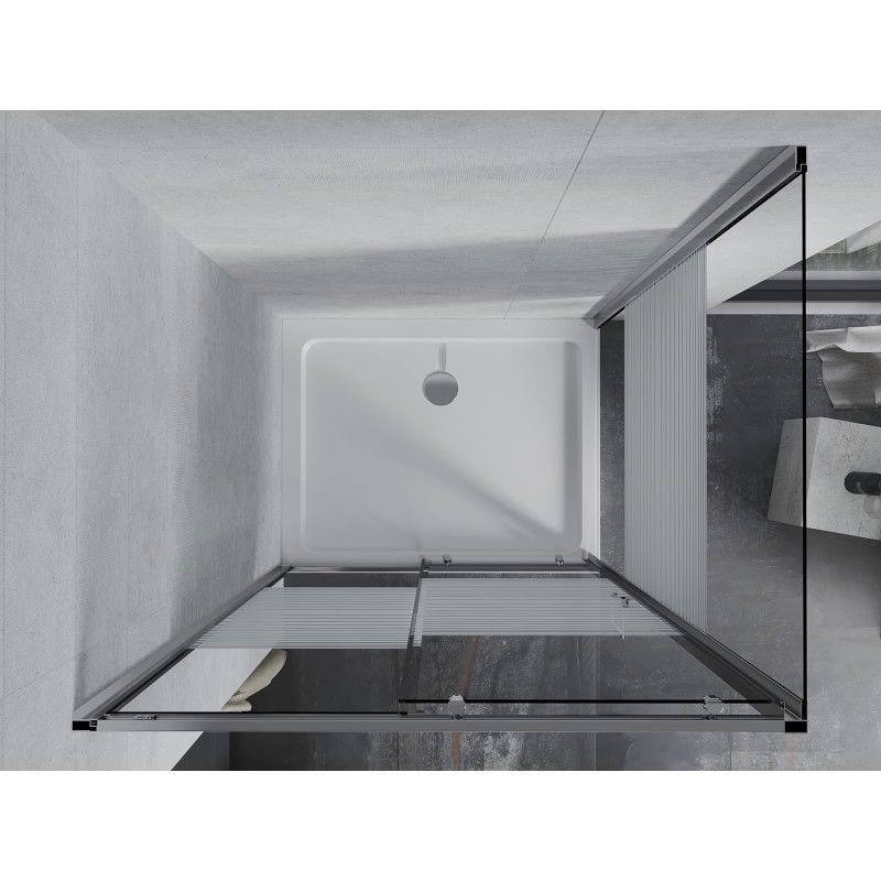 Mexen Apia kabina prysznicowa rozsuwana 130 x 70 cm, białe pasy, chrom + brodzik Flat - 840-130-070-01-20-4010