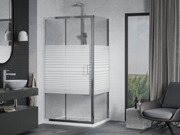 Mexen Apia kabina prysznicowa rozsuwana 130 x 90 cm, białe pasy, chrom + brodzik Flat - 840-130-090-01-20-4010