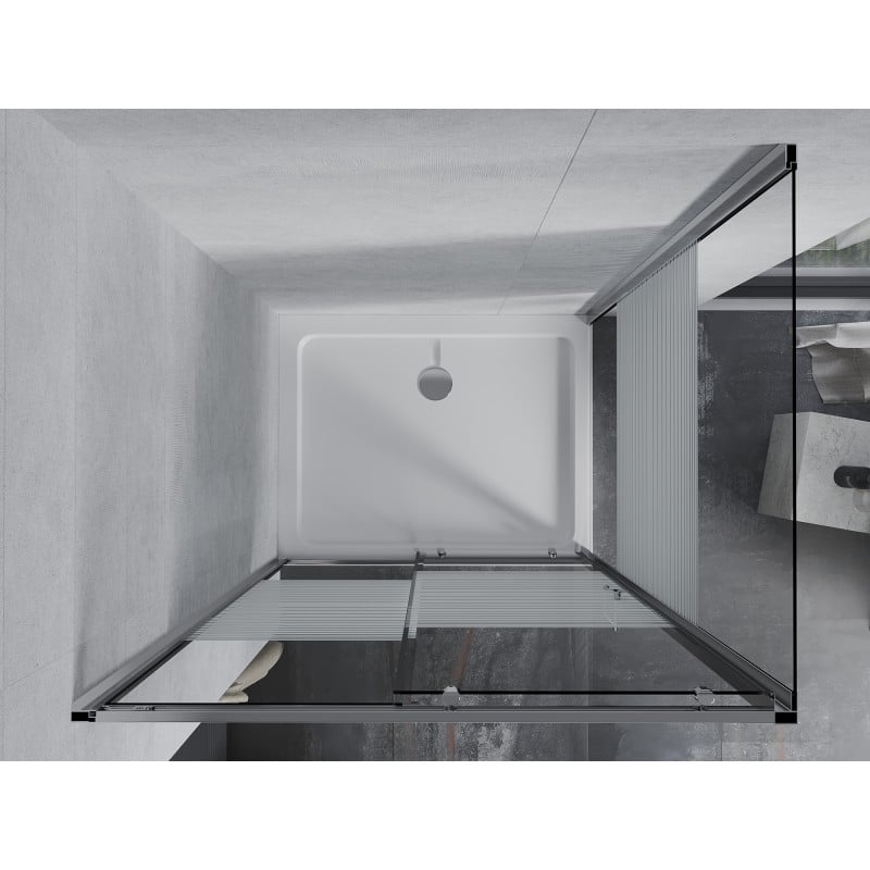 Mexen Apia kabina prysznicowa rozsuwana 130 x 100 cm, białe pasy, chrom + brodzik Flat - 840-130-100-01-20-4010