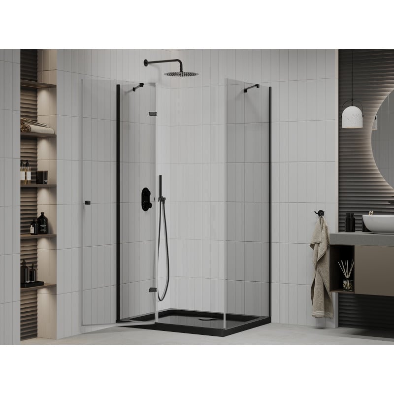 Mexen Roma kabina prysznicowa uchylna 80 x 100 cm, transparent, czarna + brodzik Flat, czarny - 854-080-100-70-00-4070B