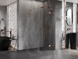 Mexen Lunar L kabina prysznicowa uchylna prawa 80 x 80 cm, transparent, różowe złoto - 834L-080-080-60-00-P