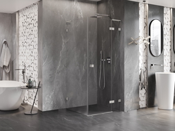 Mexen Lunar L kabina prysznicowa uchylna prawa 100 x 100 cm, transparent, nikiel szczotkowany - 834L-100-100-97-00-P