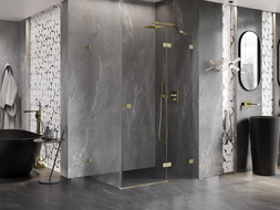 Mexen Lunar kabina prysznicowa uchylna prawa 90 x 80 cm, transparent, złota szczotkowana - 834-090-080-55-00-P
