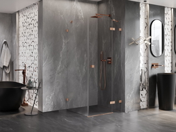 Mexen Lunar kabina prysznicowa uchylna prawa 80 x 80 cm, transparent, miedź szczotkowana - 834-080-080-65-00-P