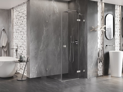 Mexen Lunar kabina prysznicowa uchylna prawa 90 x 90 cm, transparent, nikiel szczotkowany - 834-090-090-97-00-P