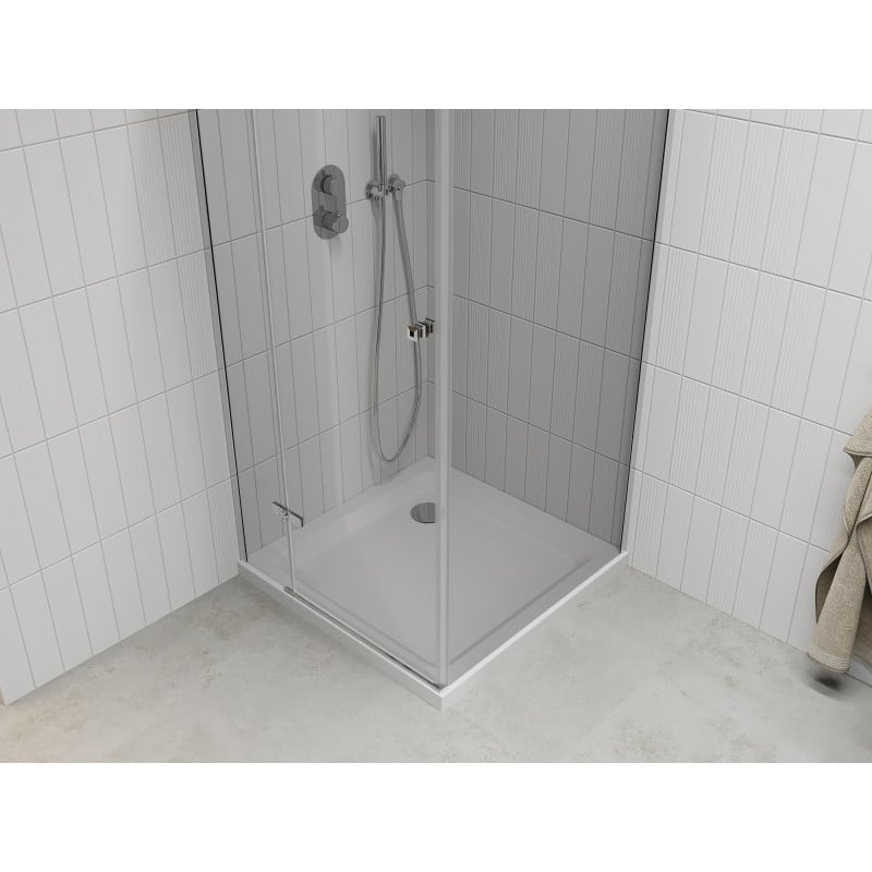 Mexen Roma kabina prysznicowa uchylna 80 x 80 cm, transparent, chrom + brodzik Flat - 854-080-080-01-00-4010