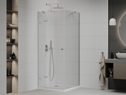 Mexen Roma kabina prysznicowa uchylna 90 x 90 cm, transparent, chrom + brodzik Flat - 854-090-090-01-00-4010